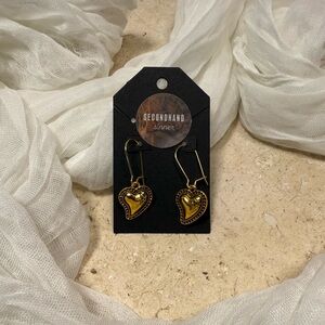 Gold Sacred Heart Earrings Vintage Style Heart Dangles Romantic Baroque Jewelry